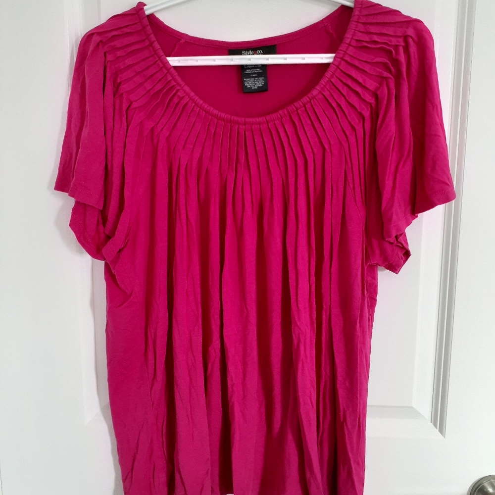 Short sleeve blouse, Style & co. Woman, 1X, dark pink